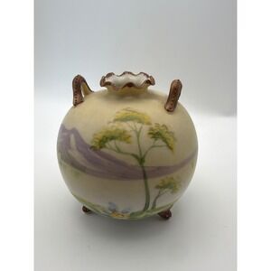 Antique Nippon Hand Painted Porcelain Tripod Vase Landscape Moriage 4 Inch